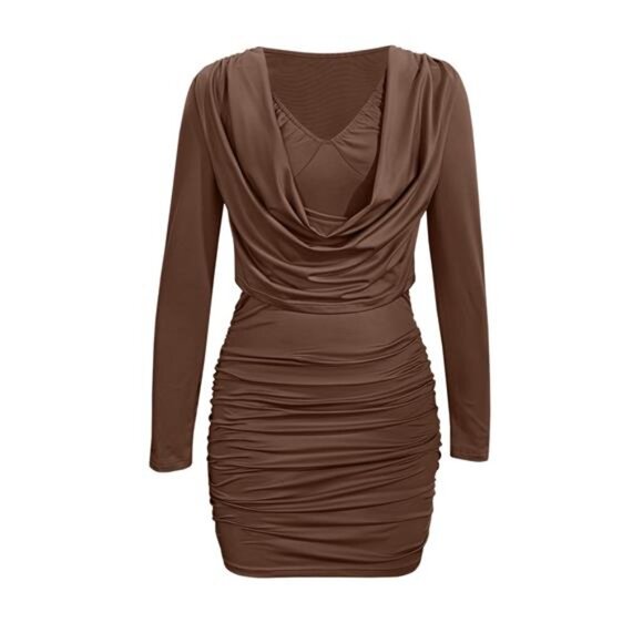 Draped V-Neck Long Sleeve Bodycon Mini Dress - Picture 2 of 16